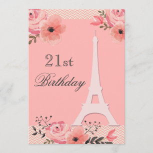 Invitation 21e anniversaire Chic Floral Paris Tour Eiffel