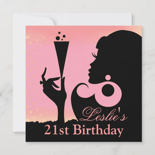 Invitation 21e anniversaire Cocktail Party rose (Devant)