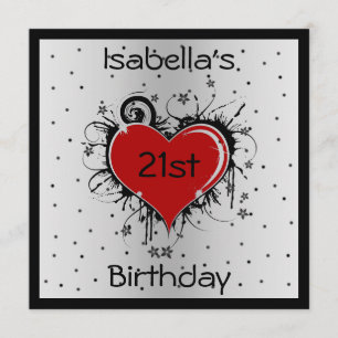 Invitation 21e Anniversaire Cœur Rouge sur Fond No