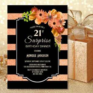 Invitation 21e anniversaire Coral Floral Surprise Dîner