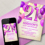Invitation 21e Anniversaire de ballons roses<br><div class="desc">Une fête, une fête entière, et rien d'autre qu'une fête. C'est ce qu'il y a dans cette conception d'anniversaire. Avec ses numéros audacieux et sa typographie élégante entourée de ballons, ce design est aussi chic, tendance et flirtant qu'elle l'est. Les couleurs rose, magenta et or donnent un air féministe et...</div>