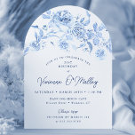 Invitation 21e anniversaire de fête Blue Floral Arch Forme<br><div class="desc">Elégante invitation à la forme d'arc bleu rose de 21e anniversaire de couleur bleu poussiéreux.</div>