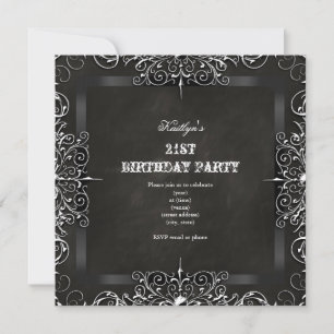 Invitation 21e Anniversaire de fête Chalkboard Black Antique