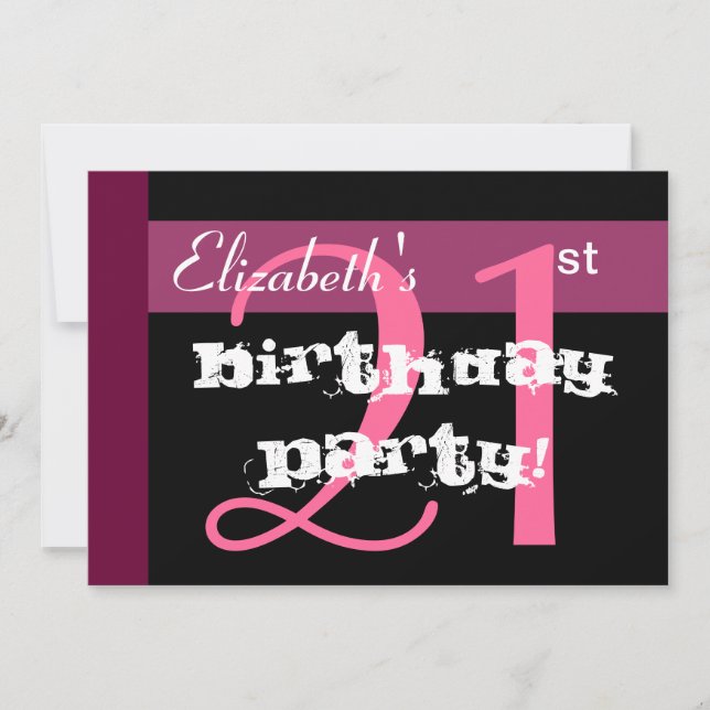 Invitation 21e anniversaire de la fête Modèle sur mesure rose (Devant)