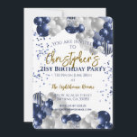 Invitation 21e Anniversaire des ballons de la marine<br><div class="desc">Une magnifique fête du 21e anniversaire ou une invitation à célébrer. Un fabuleux design de ballons bleu marine et argent avec beaucoup d'espace pour vos détails de fête - parfait pour annoncer une célébration pour une vingt et unième fête. Elégante invitation à la carte à plat.</div>