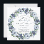 Invitation 21e anniversaire Dusty Blue Flower Wreath<br><div class="desc">Des roses et des pivoines bleus doux à l'eau créent une jolie couronne printanière pour décorer cette invitation de 21e anniversaire. La typographie ajoute une esthétique élégante. Cette élégante invitation à l'anniversaire est disponible en version traditionnelle et téléchargeable. Il fait partie de la collection Dusty Blue Floral. Il vous permet...</div>