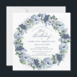 Invitation 21e anniversaire Dusty Blue Flower Wreath<br><div class="desc">Des roses et des pivoines bleus doux à l'eau créent une jolie couronne printanière pour décorer cette invitation de 21e anniversaire. La typographie ajoute une esthétique élégante. Cette élégante invitation à l'anniversaire est disponible en version traditionnelle et téléchargeable. Il fait partie de la collection Dusty Blue Floral. Il vous permet...</div>