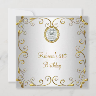 Invitation 21e anniversaire Elegant Blanc Diamant Or Bijou