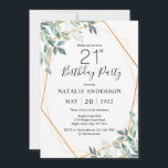 Invitation 21e anniversaire Elégant Eucalyptus Verdure et Or<br><div class="desc">21e anniversaire Elégant Eucalyptus Verdure et Invitation d'or. 1er 2ème 3ème 4ème 5ème 13ème 15ème 16ème 18ème 20ème 21ème 30ème 40ème 50ème 60ème 70ème 80ème 90ème 100ème Tout Âge. Pour plus de personnalisation,  cliquez sur le bouton "Customiser" et utilisez notre outil de conception pour modifier ce modèle.</div>