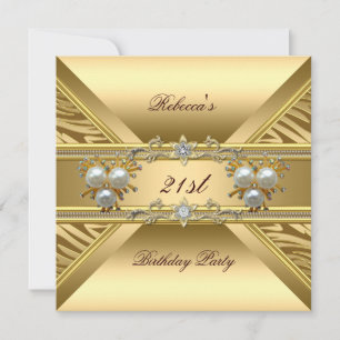 Invitation 21e anniversaire Elegant Zebra Gold Pearl Jewels