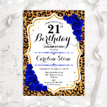 Invitation 21e anniversaire - Empreinte de léopard Royal Blue<br><div class="desc">Invitation du 21e anniversaire. Elégant design blanc bleu royal avec faux or parties scintillant. Caractéristiques leopard cheetah poster de animal,  police de script et saphir bleu roses. Parfait pour une soirée d'anniversaire élégante. Peut être personnalisé dans n'importe quelle année! Message-moi si vous avez besoin d'une personnalisation plus poussée.</div>