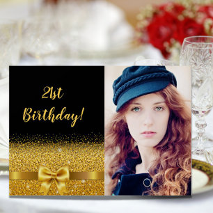 Invitation 21e anniversaire fête en or noir glam photo