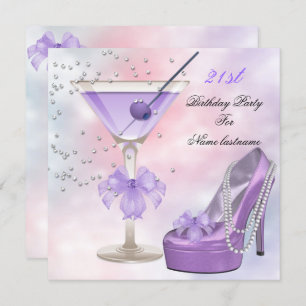 Invitation 21e Anniversaire Fête Lilac Martini Purple Rose