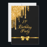 Invitation 21e anniversaire fête noir or arc parties scintill<br><div class="desc">Elégante, classique, glamour et style girly invitation à la fête. Un ruban et un arc de couleur or faux avec une goutte de parties scintillant dorée. Arrière - plan noir. Avec le texte : 21e fête d'anniversaire sur le devant écrit avec un script de style moderne écrit à la main....</div>