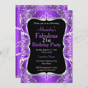 Invitation 21e Anniversaire Fête Purple Silver Black Invitati