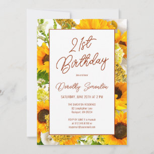Invitation 21e anniversaire Fleuron moderne de tournesol