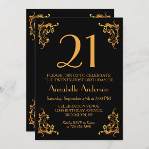 Invitation 21e anniversaire Glam Modern Gold Black Vintage Ré