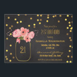 Invitation 21e anniversaire| Gold Mason Jar Confetti Chalkboa<br><div class="desc">Fleurs d'aquarelle roses et faux papier d'or mason jar de 21e anniversaire invitation de fête.Veuillez noter : tous les produits de Zazzle ont des graphiques imprimés à plat.</div>