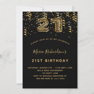 Invitation 21e anniversaire leopard noir motif confetti