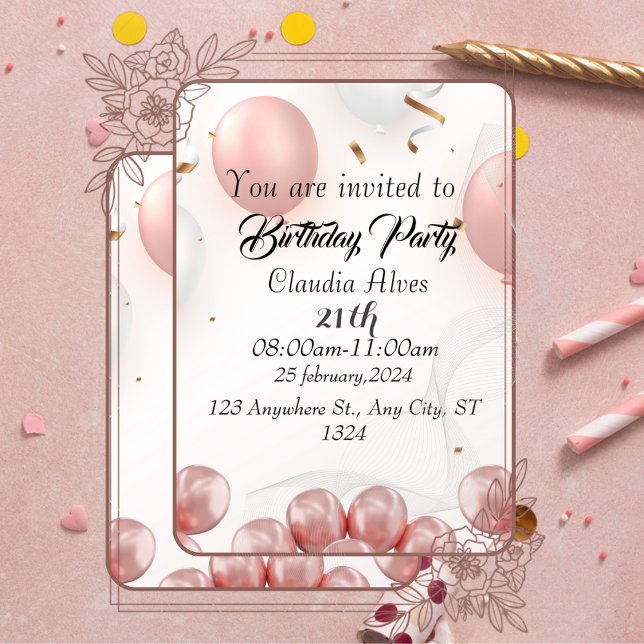 Invitation 21e anniversaire leopard noir motif confetti (Créateur téléchargé)