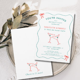 Invitation 21e Anniversaire Martini lunettes Cheers