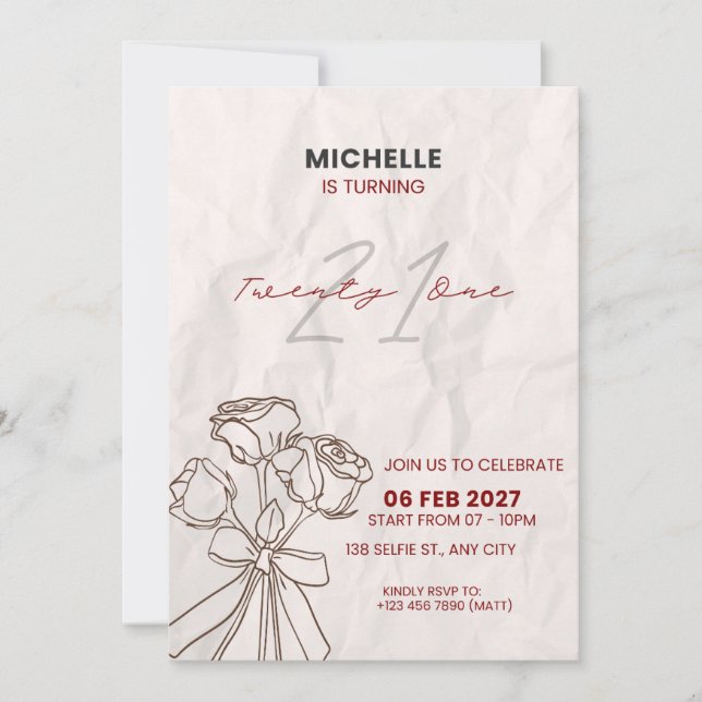 Invitation 21e Anniversaire Minimaliste (Devant)