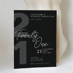 Invitation 21e anniversaire minimaliste moderne gris noir<br><div class="desc">Fêtez un anniversaire marquant dans le style avec cette invitation moderne et minimaliste de 21e anniversaire. Dotée d'un design noir monochromatique, cette invitation fera certainement une déclaration. Le script élégant de vingt et un ajoute une touche de sophistication à la conception. Parfait pour une célébration sans distinction de genre, cette...</div>