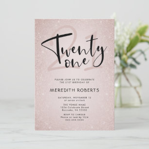 Invitation 21e anniversaire Modern Script Rose Gold Party