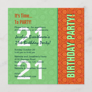 Invitation 21e anniversaire Moderne Bright Green et Orange W8