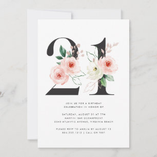 Invitation 21e anniversaire Moderne Floral Rose Gold Green