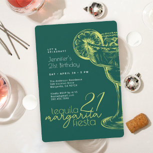 Invitation 21e anniversaire Moderne verte Margarita Fiesta