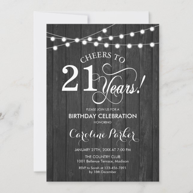 Invitation 21e anniversaire - Motif de bois gris rustique (Devant)
