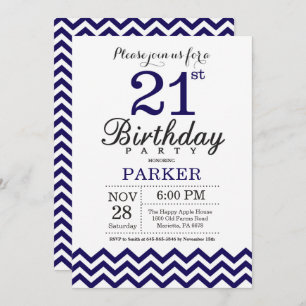 Invitation 21e anniversaire Navy Blue Chevron