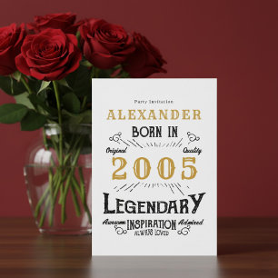 Invitation 21e anniversaire Né en 2005 Or blanc Rétro Vintage