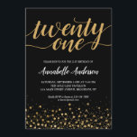 Invitation 21e Anniversaire Noir moderne Confetti Script<br><div class="desc">Confetti Noir moderne Dots Script 21st Birthday Invitation Le design comporte "vingt un" dans un script moderne élégant et l'accent des points de confetti or. Si vous souhaitez customiser le texte "vingt et un" à un autre âge,  n'hésitez pas à nous envoyer un courriel à panggadesigns@gmail.com .</div>