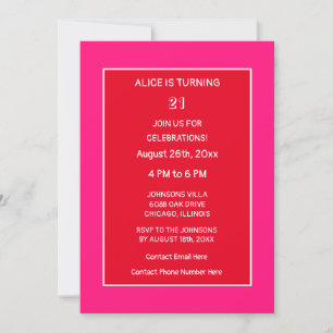 Invitation 21e anniversaire Orange rose rouge moderne minimal