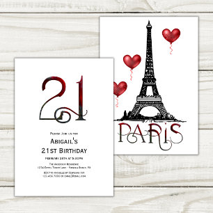 Invitation 21e anniversaire Paris, Tour Eiffel, Ballons rouge