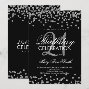 Invitation 21e anniversaire Parties scintillant d'argent Conf