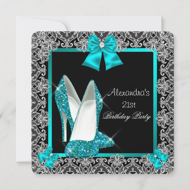 Invitation 21e anniversaire Parties scintillant Turquoise hau (Devant)