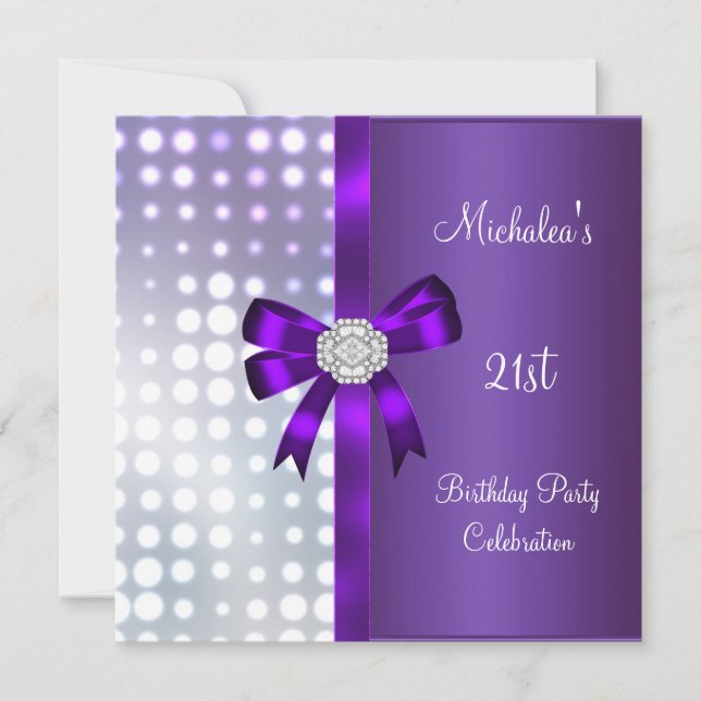 Invitation 21e anniversaire Parties scintillant violet diaman (Devant)