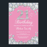 Invitation 21e anniversaire Pink and Silver Diamon<br><div class="desc">Invitation du 21e anniversaire. Diamant de strass rose et argent. Élégant invitation de Bassorh Anniversaire. Anniversaire adulte. Femmes Anniversaire. Hommes Anniversaire. Pour plus de personnalisation,  cliquez sur le bouton "Customiser" et utilisez notre outil de conception pour modifier ce modèle.</div>
