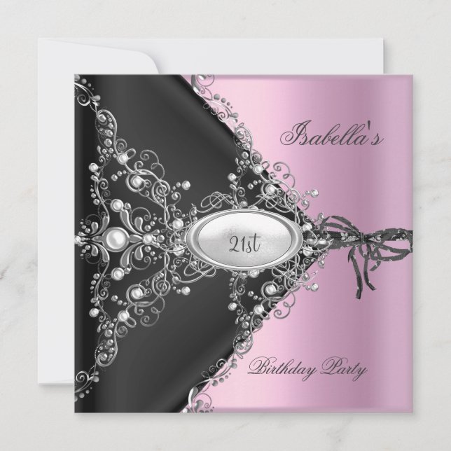 Invitation 21e Anniversaire Pink Elegant Argent Blanc (Devant)