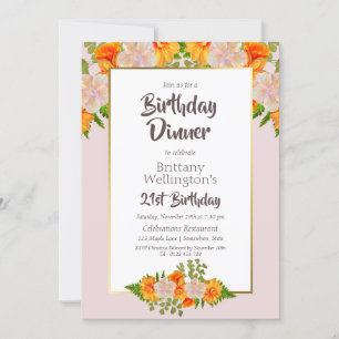 Invitation 21e anniversaire Pink Orange Gold Floral Party
