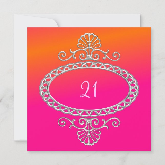 Invitation 21e anniversaire Pink Orange Tie Dye & Silver Meta (Devant)