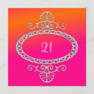 Invitation 21e anniversaire Pink Orange Tie Dye & Silver Meta