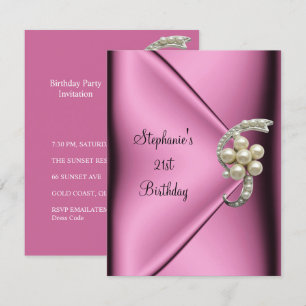 Invitation 21e anniversaire Pink Soie Pearl Bijou Dame fille
