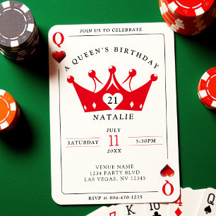 Invitation 21e anniversaire Queen of Hearts Casino Poker Card