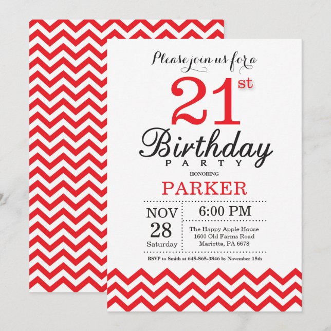 Invitation 21e anniversaire Red Chevron (Devant / Derrière)