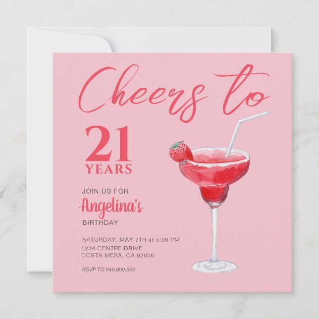 Invitation 21e anniversaire rose (Devant)