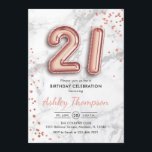 Invitation 21e anniversaire - Rose Gold Balloons effet marbre<br><div class="desc">21e anniversaire invitation de fête. Design élégant en faux parties scintillant or rose avec effet marbre gris. La carte Invitation comporte le numéro or 21 des ballons,  des confettis et des caractères de script. Parfait pour une célébration anniversaire élégante. Message-moi si vous avez besoin d'âge personnalisé.</div>